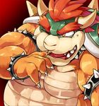  1boshi belly biceps bowser chubby claws hair horn koopa mario_bros musclegut muscles nintendo one_eye_closed open_mouth orange_eyes red_eyebrows red_hair scalie spikes teeth tongue video_games wristband 