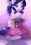  2014 5_toes anthro anthrofied blue_eyes cleavage clothed clothing equine eyelashes female flower friendship_is_magic hair horn human_feet looking_at_viewer mammal my_little_pony nsfwdozer plantigrade rarity_(mlp) smile solo toes unicorn 