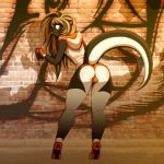  anthro bulge butt chococosalo clothed clothing crossdressing footwear girly graffiti looking_back male mammal mustelid otter shoes solo standing underwear 