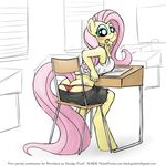  anthro anthrofied blush butt clothed clothing equine female fluttershy_(mlp) friendship_is_magic horse looking_at_viewer mammal my_little_pony panties pony sitting sketch skimpy smudge_proof solo thong underwear 