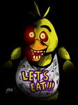  ambiguous_gender avian bib bird chica_(fnaf) creepy five_nights_at_freddy&#039;s glowing glowing_eyes machine mechanical nightmare_fuel robot solo stabbings teeth 