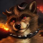  anthro collar darkicewolf demon horn hybrid male mammal raccoon red_eyes 