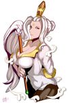  breasts cavalry_(maslow) dated impossible_clothes large_breasts light_smile long_hair looking_at_viewer original signature simple_background solo star white_background white_eyes white_hair 