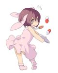  animal_ears bad_id bad_pixiv_id bunny_ears bunny_tail carrot dress inaba_tewi open_mouth pill pink_dress shoes solo sweatdrop tail touhou 