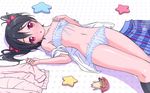  black_hair bow character_doll cinderella_bust flat_chest hair_bow k10k looking_at_viewer love_live! love_live!_school_idol_project lying navel nishikino_maki on_back red_eyes short_hair solo star twintails underwear yazawa_nico 