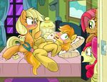  2014 anal anal_penetration animal_genitalia apple_bloom_(mlp) applejack_(mlp) babs_seed_(mlp) balls bed bedroom blonde_hair blush braeburn_(mlp) curtains cutie_mark dildo door earth_pony equine eyelashes female feral freckles friendship_is_magic fur green_eyes group hair hooves horse horsecock incest inside kyokimute lamp lying male mammal my_little_pony on_back on_bed open_mouth orange_fur penetration penis pillow pony sex_toy spread_legs spreading straight strapon sweat two_tone_hair window yellow_fur 