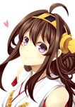  ahoge brown_hair detached_sleeves double_bun hairband heart kantai_collection kongou_(kantai_collection) kouji_(campus_life) long_hair looking_at_viewer nontraditional_miko purple_eyes revision simple_background smile solo white_background 