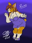  2014 breasts canine chubby cleavage clothed clothing cocktail_dress corgi cskairi dog female high_heels looking_at_viewer mammal piercing priscilla simple_background 