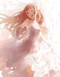  :d alternate_costume backlighting bare_shoulders bridal_veil bride brown_hair doll_joints dress dress_lift elbow_gloves gloves heterochromia long_hair nine_(liuyuhao1992) open_mouth petals revision rozen_maiden smile solo strapless strapless_dress suiseiseki veil very_long_hair wedding_dress white_dress wind 