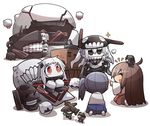  =d ^_^ aircraft aircraft_carrier_oni airplane akagi_(kantai_collection) alternate_costume bad_id bad_pixiv_id black_eyes black_hair blurry brown_hair carrying_overhead chibi closed_eyes depth_of_field enemy_aircraft_(kantai_collection) fairy_(kantai_collection) flying_sweatdrops headgear horns jitome kaga_(kantai_collection) kakuzatou_(koruneriusu) kantai_collection long_hair midway_hime mittens multiple_girls northern_ocean_hime on_head one_side_up open_mouth pale_skin peeking red_eyes shinkaisei-kan simple_background sitting smile sparkle sweat white_background white_hair wo-class_aircraft_carrier |_| 