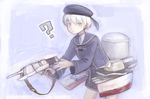  ? akiho_hayuu bad_id bad_pixiv_id blue_eyes blush bottomless buttons hat holding holding_weapon kantai_collection leaning leaning_forward long_sleeves looking_at_viewer machinery military military_uniform neckerchief sailor_collar sailor_hat short_hair solo turret uniform weapon white_hair z1_leberecht_maass_(kantai_collection) 