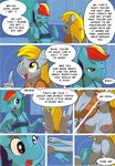  ajin anthro anthrofied blonde_hair blue_body bra breasts clothing comic derpy_hooves_(mlp) english_text equine eyes_closed female friendship_is_magic grey_body hair hands_on_breasts horse mammal multi_tone_hair my_little_pony open_mouth pony rainbow_dash_(mlp) text underwear wings 