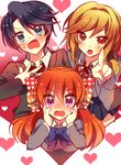  black_hair blazer blush bow brown_hair gekkan_shoujo_nozaki-kun hair_bow hand_on_own_chest hands_on_own_cheeks hands_on_own_face heart heart-shaped_pupils jacket kashima_yuu multiple_girls orange_hair polka_dot polka_dot_bow ponytail reverse_trap ribbon rouman_academy_uniform sakura_chiyo school_uniform seo_yuzuki shiroto_iku short_hair symbol-shaped_pupils 