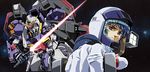  blue_eyes blue_hair energy_sword gundam helmet highres kamille_bidan mecha pilot_suit platin_(alios) science_fiction solo space sword tears weapon zeta_gundam zeta_gundam_(mobile_suit) 