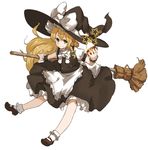  amonitto apron black_dress blonde_hair bow broom dress glowing glowing_weapon hat hat_bow kirisame_marisa long_hair mary_janes mini-hakkero puffy_short_sleeves puffy_sleeves shirt shoes short_sleeves smile solo star touhou very_long_hair waist_apron weapon white_bow witch_hat wrist_cuffs yellow_eyes 