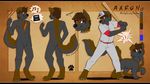  2014 aaron baseball_bat black_fur blue_eyes brown_fur canine clothed clothing flaredra fur hair male mammal muscles nake smile solo standing uniform wolf 