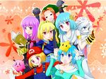  aqua_hair blonde_hair blue_eyes bomb book bracer braid chiko_(mario) cirno coat copy_ability cosplay crossover fire_emblem fire_emblem:_kakusei fire_emblem:_monshou_no_nazo flandre_scarlet gloves hair_ornament hat head_wings highres hong_meiling izayoi_sakuya jacket kid_icarus kirby kirby_(series) koakuma koakuma_(cosplay) link link_(cosplay) mario mario_(cosplay) mario_(series) marth marth_(cosplay) mask multiple_girls my_unit my_unit_(cosplay) my_unit_(fire_emblem:_kakusei) odd_one_out orange_hair overalls patchouli_knowledge pit_(kid_icarus) pit_(kid_icarus)_(cosplay) purple_eyes purple_hair red_eyes remilia_scarlet rosetta_(mario) rosetta_(mario)_(cosplay) rumia saya_(samuraisimai) scarf sheik sheik_(cosplay) side_ponytail silver_hair super_mario_bros. super_mario_galaxy super_smash_bros. the_legend_of_zelda tiara touhou tunic wings 