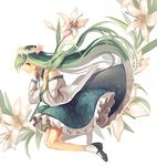  bad_id bad_pixiv_id bare_shoulders detached_sleeves flower flower_wreath frilled_skirt frills green_eyes green_hair head_wreath kochiya_sanae lily_(flower) long_hair long_sleeves mary_janes shirt shoes silence_girl skirt smile socks solo touhou very_long_hair white_background wide_sleeves wreath 