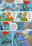  ajin anthro anthrofied applejack_(mlp) blonde_hair blue_body bra breasts clothing comic derpy_hooves_(mlp) english_text equine eyes_closed female friendship_is_magic grey_body hair hands_on_breasts horse interrogation lesbian mammal multi_tone_hair my_little_pony open_mouth pony rainbow_dash_(mlp) text underwear undressing wings 