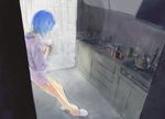  against_wall ayanami_rei bad_id bad_pixiv_id blue_hair boiling bottle cup dress_shirt drink evangelion:_2.0_you_can_(not)_advance faucet floor holding holding_cup indoors kettle kitchen legs locker naked_shirt neon_genesis_evangelion no_pants noco_(adamas) rebuild_of_evangelion shirt short_hair sink slippers solo standing steam stove wall white_shirt 