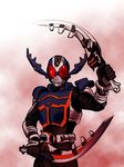  belt dual_wielding holding horns kamen_rider kamen_rider_gatack kamen_rider_kabuto_(series) male_focus solo sword weapon 