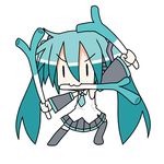  :3 aqua_hair chibi chibi_miku fighting_stance hatsune_miku minami_(colorful_palette) mouth_hold one_piece parody roronoa_zoro solo spring_onion triple_wielding twintails v-shaped_eyebrows vocaloid |_| 