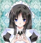  akiyama_mio alternate_costume bad_id bad_pixiv_id black_hair blue_eyes enmaided hazuki_m heart heart_hands k-on! long_hair maid maid_headdress moe_moe_kyun! solo 