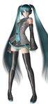  3d aqua_eyes aqua_hair detached_sleeves hatsune_miku headphones highres hinemaru long_hair microphone necktie skindentation skirt solo thighhighs twintails vocaloid zettai_ryouiki 