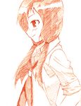  blush isao_(bb) monochrome necktie orange_(color) profile saki school_uniform sketch smile solo takei_hisa traditional_media twintails 
