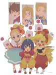  3girls :o art_brush blonde_hair blue_eyes blue_hair bow brown_eyes brown_hair butz_klauser earrings edgar_roni_figaro eiko_carol final_fantasy final_fantasy_ix final_fantasy_v final_fantasy_vi green_eyes hair_bow hat horn jewelry krile_mayer_baldesion moogle multiple_boys multiple_girls narita open_mouth paintbrush pointing ponytail relm_arrowny smile surprised yellow_bow zidane_tribal 