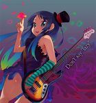  akiyama_mio bass_guitar blue_eyes blue_hair colorful don't_say_&quot;lazy&quot; dress fingerless_gloves flower from_below gloves hat instrument k-on! long_hair minawa mini_hat mini_top_hat petals rose solo striped top_hat 