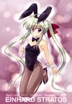  animal_ears bunny_ears bunnysuit einhart_stratos green_hair heterochromia jumping long_hair lyrical_nanoha mahou_shoujo_lyrical_nanoha_vivid masakichi_(crossroad) pantyhose solo twintails 