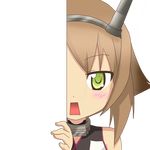  brown_hair eyebrows_visible_through_hair green_eyes headgear kantai_collection looking_at_viewer mutsu_(kantai_collection) nagineko open_mouth peeking_out rectangular_mouth short_hair solo square_mouth transparent_background 