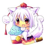  animal_ears chibi chocolat_(momoiro_piano) detached_sleeves food hat ice_cream inubashiri_momiji red_eyes short_hair solo tail tokin_hat touhou white_hair wolf_ears wolf_tail 