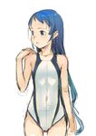  alternate_costume blue_eyes blue_hair blush branch_(blackrabbits) competition_swimsuit kantai_collection long_hair one-piece_swimsuit samidare_(kantai_collection) simple_background sketch smile solo swimsuit very_long_hair white_background 