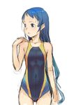  alternate_costume blue_eyes blue_hair blush branch_(blackrabbits) competition_swimsuit kantai_collection long_hair one-piece_swimsuit samidare_(kantai_collection) simple_background sketch smile solo swimsuit white_background 