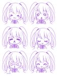  &gt;_&lt; :&lt; :3 :d ^_^ angry blush_stickers bow bowtie chibi closed_eyes double_v expressions hibiki_(store) ink kitagawa_hibiki kuruwaba moe monochrome o_o open_mouth pose shaded_face simple_background sketch smile surprised twintails v white_background xd 