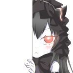  :&lt; black_hair closed_mouth hairband horn isolated_island_oni kantai_collection lolita_hairband long_hair looking_at_viewer nagineko peeking_out red_eyes shinkaisei-kan solo transparent_background v-shaped_eyebrows white_skin 