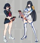  bar_censor black_hair blue_eyes blush boots breasts censored covered_nipples dress epaulettes eyebrows full_body futanari g-string hair_ornament hairclip high_heel_boots high_heels highlights highres huge_penis junketsu kill_la_kill kiryuuin_satsuki large_breasts long_hair matoi_ryuuko midriff mikoyan miniskirt multicolored_hair multiple_girls navel newhalf panties penis penis_envy penis_ribbon penis_under_clothes pleated_skirt red_hair ribbon senketsu shoes short_dress size_difference skirt small_breasts sneakers standing suspenders sweatdrop testicles thick_eyebrows thigh_boots thighhighs thong underwear veins veiny_penis 