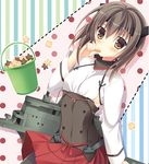  bad_id bad_pixiv_id brown_eyes brown_hair bucket cookie eating food headgear kantai_collection licoco looking_at_viewer machinery short_hair solo star taihou_(kantai_collection) 