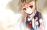  bad_id bad_pixiv_id bae.c bangs black_gloves blonde_hair bow fingerless_gloves gloves hair_bow hair_flaps hair_ornament hair_ribbon hairclip holding jewelry kantai_collection long_hair looking_at_viewer parted_lips rain red_eyes remodel_(kantai_collection) ribbon ring scarf school_uniform serafuku sketch smile solo twitter_username umbrella wedding_band yuudachi_(kantai_collection) 