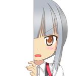  brown_eyes kantai_collection kasumi_(kantai_collection) looking_at_viewer nagineko open_mouth peeking_out school_uniform silver_hair solo suspenders transparent_background 