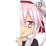  eyebrows_visible_through_hair hair_ornament harusame_(kantai_collection) hat kantai_collection long_hair looking_at_viewer nagineko parted_lips peeking_out pink_eyes pink_hair school_uniform serafuku solo transparent_background 