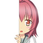  eyebrows_visible_through_hair kantai_collection kinu_(kantai_collection) looking_at_viewer nagineko open_mouth peeking_out red_eyes red_hair school_uniform serafuku short_hair solo transparent_background 