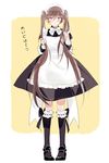  alice_(pandora_hearts) alternate_costume apron black_legwear bow brown_hair enmaided highres long_hair maid maid_headdress open_mouth pandora_hearts pigeon-toed shirashima_yuri skirt solo twintails very_long_hair 