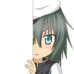  cape eyebrows_visible_through_hair eyepatch green_eyes green_hair kantai_collection kiso_(kantai_collection) long_hair looking_at_viewer nagineko parted_lips peeking_out remodel_(kantai_collection) school_uniform serafuku slit_pupils solo transparent_background 