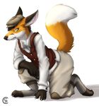  anthro canine claws clothing cuddlebutt eyewear fluff fluffy fox glasses hair hat looking_at_viewer male mammal pants pawpads paws pocket_pistol socks under_shirt 