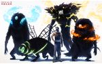  1boy absurdres claws dark_skin electricity fire highres kakuzu mask monster naruto naruto_shippuuden o_nigi_ri sandals stitches water white_background wind wings 