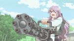  animated animated_gif cloud day gatling_gun gun long_hair minigun ootori_miou purple_hair sabagebu! screencap sky solo tree weapon 