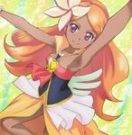  alternate_skin_color arm_up armpits bare_shoulders cure_sunset dark_skin happinesscharge_precure! haruyama_kazunori long_hair magical_girl ohana_(happinesscharge_precure!) orange_hair pink_eyes plumeria precure smile solo 